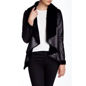 Dress Barn Black faux Shearling coat drape front 🖤 WARM size medium beautiful!